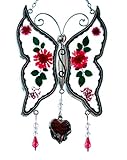 Cos2be Butterfly Suncatcher with Pressed Flower Wings in Glass Ornament for Window Silver Metal Wind Engraved Charm - Gifts for Sister Mom Grandma Birthdays Christmas St.Patrick's Day with Gift Boxes