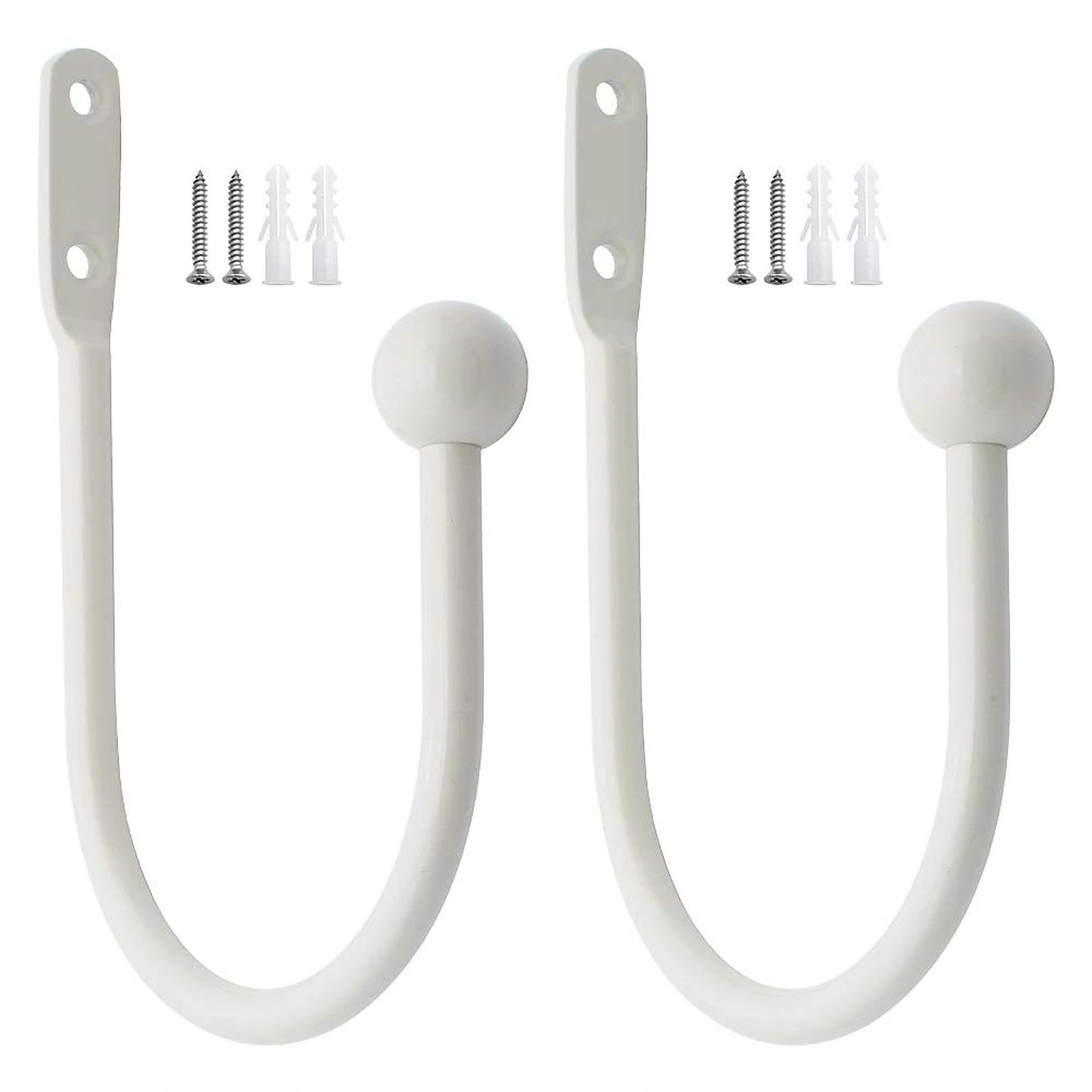 DXLing 2 Pieces Metal Curtain Holdback Decorative Curtain Drapery Holdbacks Arms Wall Mounted Curtain Tie Backs Drapery Holdbacks Hooks with Screws for Fixed Curtain and Hanging Clothes (Cream White)