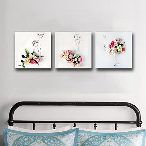 Gardenia Art - Animals with Flowers Canvas Prints Wall Art Paintings Pictures Artwork Stretched and Framed for Home and Office Decoration, 12x12 inch per piece,3 Panels per Set