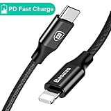 Baseus USB C to Lightning Cable 6.6FT/2M Nylon Braided Cord Charging & Syncing for iPhone X/8/8 Plus Connect to Macbook