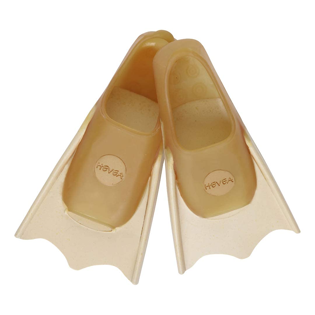 HEVEA Plastic Free Flippers for Kids - Floating Kids Fins for Snorkeling - Comfortable, Durable Danish Design with Easy Wear - Made from Upcycled Natural Rubber (Sand, 23/24)