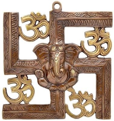 Pindia Lord Ganesha On Swastik Aluminium Wall Hanging (21.6 cm x 1.4 cm x 20.6 cm)