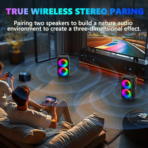 Karaoke Machine for Adults Kids, Portable Bluetooth Speaker with 2 Wireless Microphones, TWS Mode & LED Light, 10H Battery PA System Stage Monitors,Perfect for Home Party Outdoor Birthday Gifts(Black)