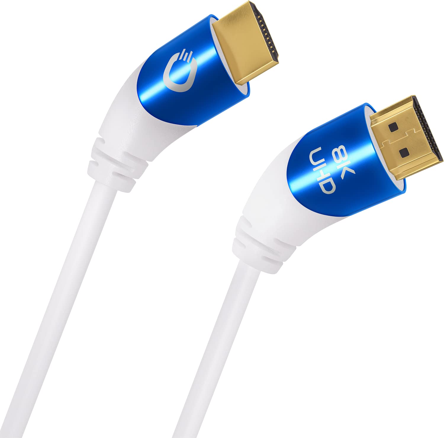 OEHLBACH Shape Magic 40-8K Ultra High Speed 2.1 HDMI Cable - Certified 48 Gbps (40 Degree Angle Plug 3-Way Shielding OFC Copper Full Metal Connector) White - 1 m