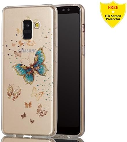 Samsung Galaxy A8 2018 Case + Free HD Screen Protector,idatog® Luxury Fashion Sparkle Glitter Cute Design Soft Silicone Gel Skin Cover Case Flexible TPU Creative Case Bumper Shockproof Anti-Scratch Protective Back Cover for Samsung Galaxy A8 2018 (Butterfly)