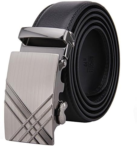 ClickBelts Men's Faux Leather Ratchet Belt Silver With Black Strap