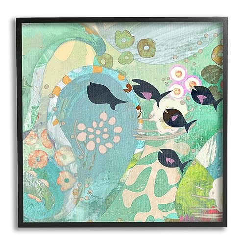 Stupell Industries Green Patterned Fish Collage Black Framed Giclee Art Design…