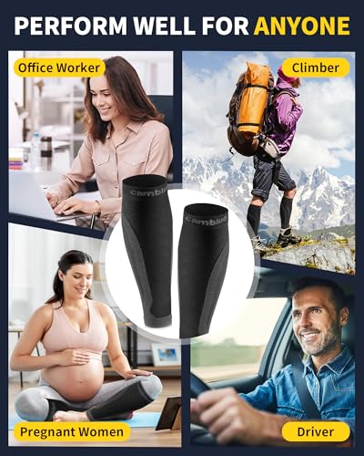 CAMBIVO Calf Compression Sleeves for Men & Women, 2 Pairs – Muscle Recovery & Improved Blood Circulation, Reduce Swelling & Fatigue, Shin Splints Support for Running, Cycling, Travel