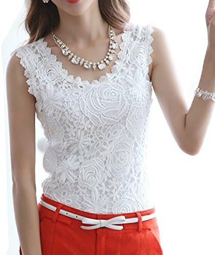 Women Lace Floral Sleeveless Crochet Knit Vest Tank Top Shirt Blouse XX-Large,White