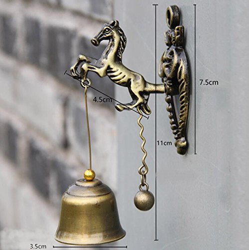 MUAMAX Antique Horse Decorative Bells, Brass Magnetic Suction Door Bells for Shopkeepers, Hanging Bell to Indoor Outdoor Garden Ornaments Gifts (Small)