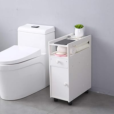 Goujxcy Bathroom Narrow Cabinet, 2-Tier Storage with Rolling Wheels