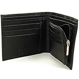 Mens Leather Wallet Zipper Coin Purse 6 Card Slots 3 More Pockets 2 Bill Section Black