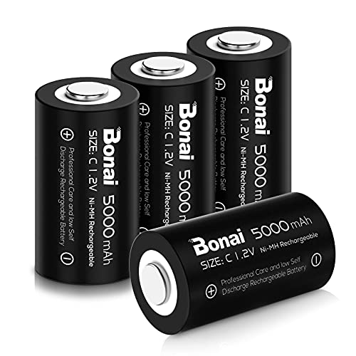 BONAI C Rechargeable Batteries 5000mAh Prerecharge, 1.2v NI-MH 4 Pieces C Rechargeable Battery, Rechargeable Batteries Type C / R14 / LR14