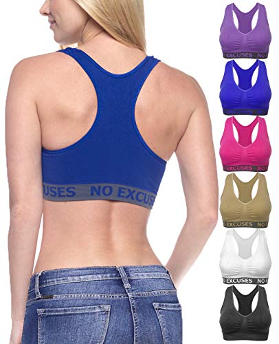 Barbra's 6 Pack Regular Size Wirefree Racerback Bras with Removable Pads (S-L)