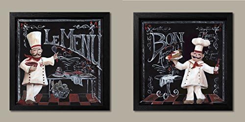 Lovely Chalkboard-Style French "Le Menu" and "Bon Appetit" Chef Set by Tre Sorelle Studios; Two 30x30cm Black Framed Prints, Ready to Hang!