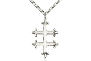 Bonyak Jewelry Sterling Silver Cross of Lorraine Pendant 1 3/4 X 1 1/8 inches with Heavy Curb Chain