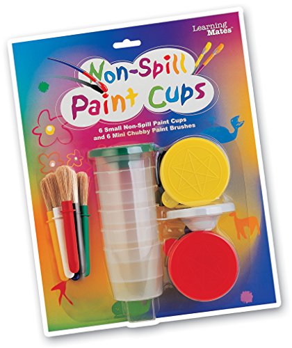 POPULAR PLAYTHINGSSet of 6 Non Spill Paint Cups with Lids and 6 Mini Chubby Paintbrushes for Kids