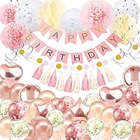 Birthday Decorations Balloon Banner - Rose Gold Happy Birthday Decoration, Happy Birthday Banner, 16th 18th 21st 30th 50th 60th Birthday Balloons Birthday Party Decoration for Women girls