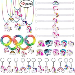 Image of Tanlling Unicorn Party Favors Set - Unicorn Rings Necklace Keychain Bracelets Wristbands for Kids Gifts Unicorn Theme Birthday Party Supplies(40 Pack)