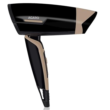 AGARO HD-6100 Hair Dryer with 1000-Watt motor, Concentrator & Foldable Handle (Black)