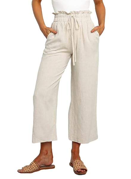 DOKOTOO COMFY CASUAL LOOSE STRETCH DRAWSTRING TIE ELASTIC WAIST SOLID JOGGING JOGGER WORK OFFICE WIDE LEG PANTS SWEATPANTS FOR WOMEN WITH POCKETS KHAKI MEDIUM