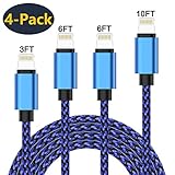 iPhone Charger Cable Lightning Cable MFi Certified 4Pack(3ft/6ft/6ft/10ft) USB Fast Long iPhone Charging Cords Compatible iPhone XS/Max/XR/X/8/8P/7/7P/6/6S/Charms/iPad/iPod/IOS