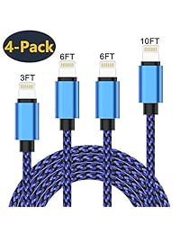 MFI Certified Lightning Cable 4Pack(3 6 6 10FT) Nylon Braided Charging Cable Cord USB Cable Charger Compatible iPhone Xs MAX XR 8 8 Plus 7 7Plus 6s 6sPlus 6 6Plus 5 5s 5c SE iPad iPod Kits and More