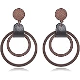 Bohemian Simplicity Wooden Geometry Circle Hollow Lightweight Dangle Drop Earrings Handmade Multi-layer Stud Earrings For Women Jewelry Gifts