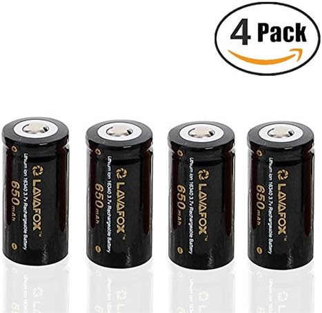 Rechargeable CR123A Battery ,3.7V 650mAh Protected Li-ion 16340 Batteries for High Drain Device (4 Pack, Black)