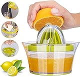 Yimobra Citrus Lemon Orange Juicer Manual Hand Squeezer Lime Press with Strainer Built-in Measuring Cup and Grater Anti-Slip Reamer Extraction Egg Separator, 12OZ, Green