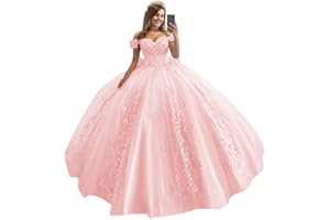XYAYE Women's Off Shoulder Quinceanera Dresses 3D Flowers Puffy Ball Gown Lace Beaded Prom Dress for Sweet 15 16 XY069