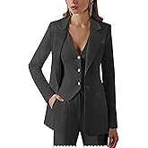 Dowbins Womens 3 Piece Single-Breasted Pants Suits Dressy Casual Jacket Vest and Pants Suits for Women Evening Party