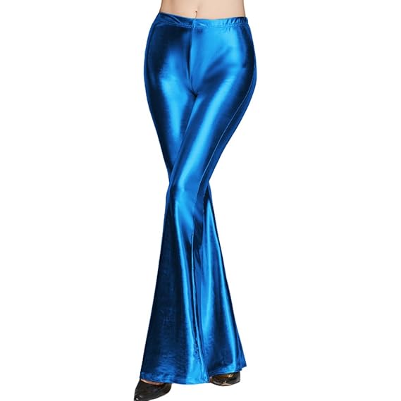FYMNSI Damen Metallic Glänz Schlaghose Weite Bein Palazzo Hosen Hoher Bund Boot Cut Glitzer Lange Hose Schlanke Leggins Einfa