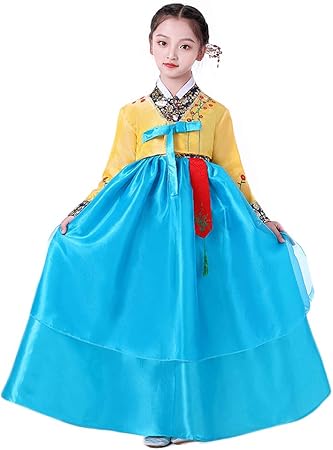 Amazon Reiheikanemochi 子供用チマチョゴリ 韓国伝統民族衣装 韓流コスプレ衣装 女の子フォマールドレス 韓服朝鮮族衣装 舞台ダンス衣装 パーティーイベント団体服 演出ドレス パニエ付き ブルー 140 キッズコスチューム おもちゃ