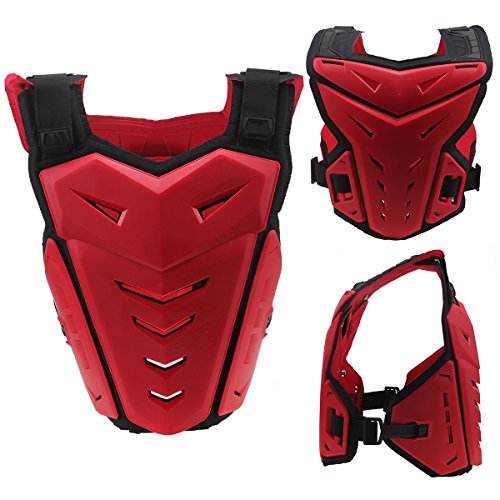 Chest Back Protector with Goggles,POSSBAY Motorcycle Gear Armor Glasses Set XXL Red for Scooter Motocross Dirt Bike Skiing Riding Cycling Skating
