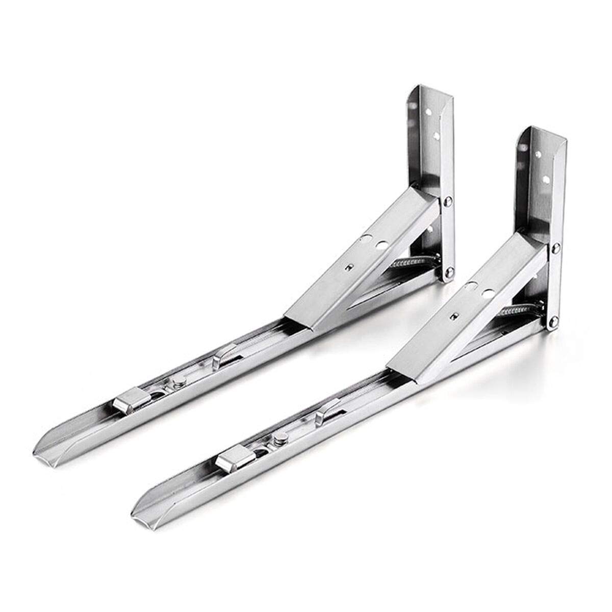 OlBuWa 2Pcs Foldable Shelf Bracket, 10 inch Stainless Steel, Triangle, Wall Mounted, Silver