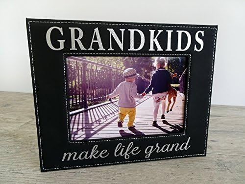 Gift for Grandparents Black Faux Leather 5x7 Picture Frame