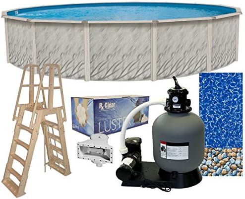 Meadows 21-Foot-by-52-Inch Round Above-Ground Swimming Pool Complete Bundle Kit | Boulder Swirl Pattern Overlap Liner | A-Frame Ladder System | Sand Filter System with Pump | Skimmer…