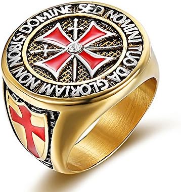 MP Men's Stainless Steel Gold Plated Knights Templar Master Cross Signet Ring for Memorial