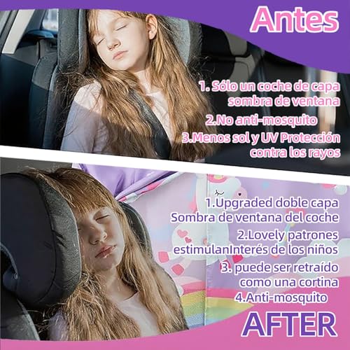 Parasol Ventana Lateral de Dibujos Animados, parasol coche nino, parasol magnético para coche, protector de sol para carro niño, cortina para auto tu hijo protección contra el so (unicornio)