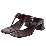 SHODENSE Women Cognac Chunky Block Heel Flip-Flop