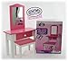 Matty's Toy Stop Pink/White Wooden Doll Furniture Doll Vanity with Bench and Pull Out Drawer for 18 inch Dolls (Fits American Girl Dolls)