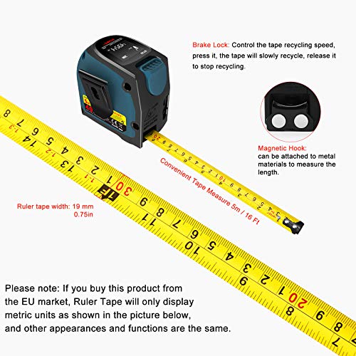 DTAPE Laser Tape Measure 2in1,Laser Measurement 131Ft Silent Laser Range Finder USB