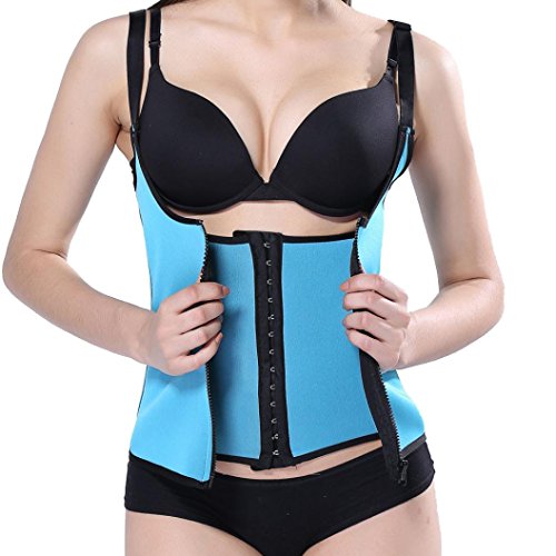 Women Body Shaper Vest,Zipper Sweat Sauna Body Shaper Women Slimming Vest Waist Trainer For Weight Loss (Blue, Size:2XL)