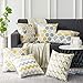 Top Finel Square Decorative Throw Pillow Covers Soft Microfiber Outdoor Cushion Covers 18 x 18 for Couch Sofa Bedroom, Set of 6, Grey & Yellow
