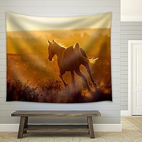 Arabian Horse on Sunset - Fabric Wall Tapestry Home Decor - 51x60 inches