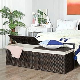 SONGMICS Storage Basket with Lid, Rattan-Style Storage Trunk with Cotton Liner and Handles, for Bedroom Closet Laundry… 51Bg9iMnJUL