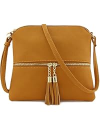Lightweight Medium Crossbody Bag with Tassel Mustard