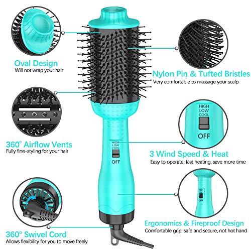 Hair Dryer Brush, Upgrade 5-in-1 Hot-Air Brush, One Step Hair Dryer & Volumizer, Negative Ion Reduce Frizz Static Hair Straightener Curler Brush, Professional Hot air Hair Styler Brush, for All Hair
