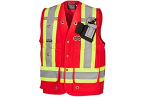 Pioneer 100% Cotton Hi Vis Surveyor's Safety Vest for Construction - Reflective Tape - 10 Pockets - Class 1 - Red